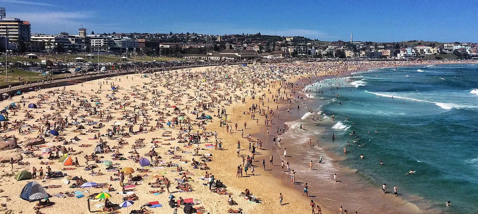 busy Bondi beach