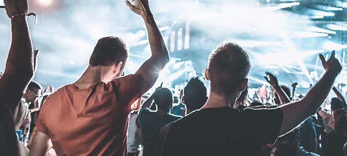 Dance music festival stage shot from the crowd