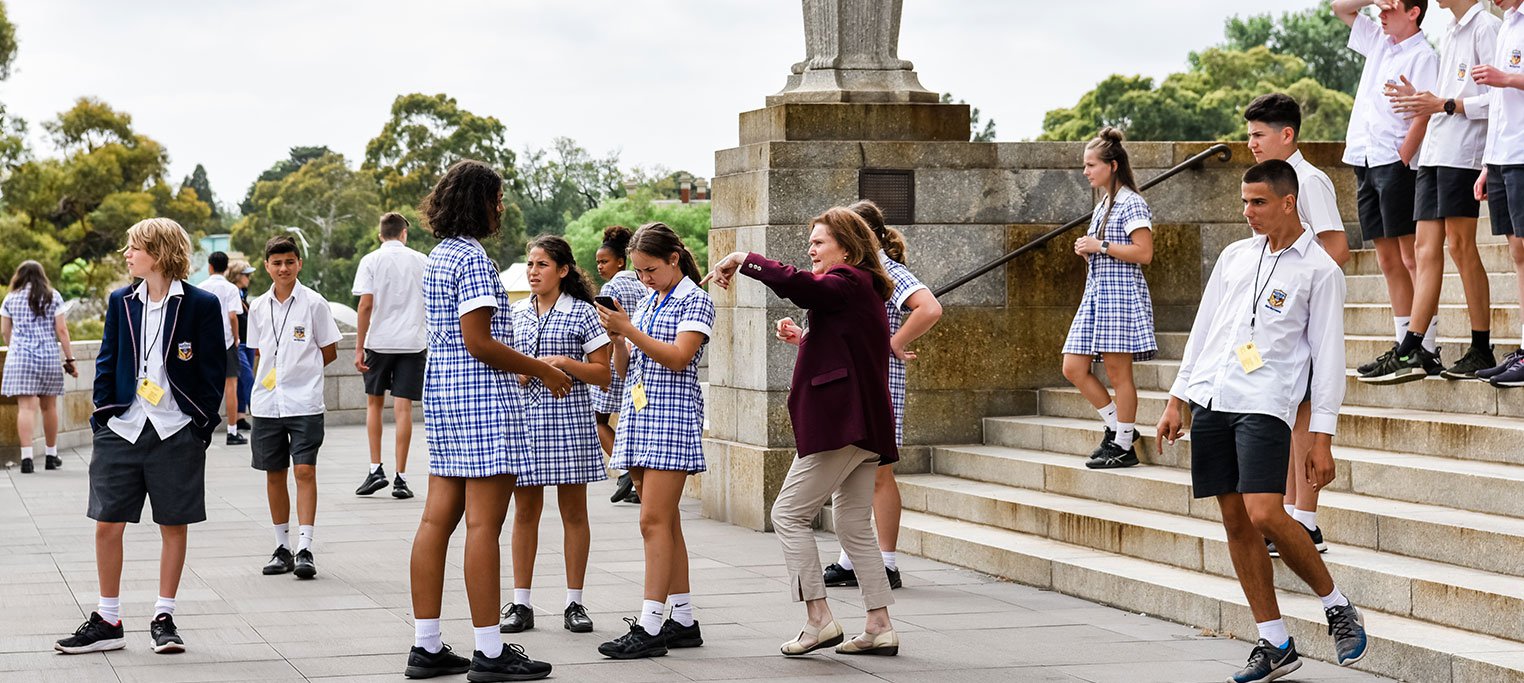 High school students at memorial