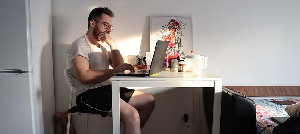 young man working from home